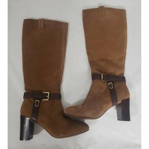 Tommy Hilfiger Women's 8M Tan Suede Zip Up Heeled Calf Boots